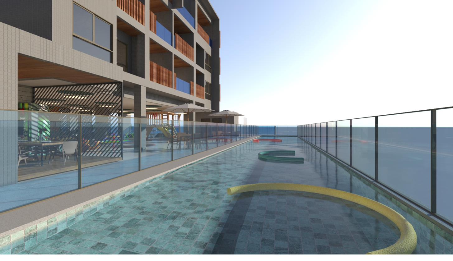 Piscina com raia e vista mar